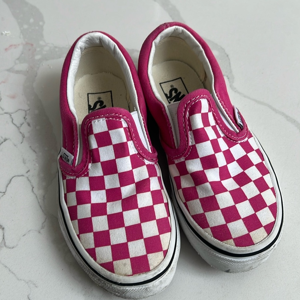 Little girls, pink check vans, size 11.5